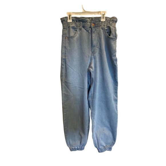 Express 8 High-Rise Denim Jogger Pants Light Wash Elastic Waist Cuffed - Picture 1 of 4